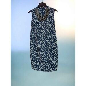 Diane von Furstenberg Noralie Dress Size 8 Navy Ivory Silver Ball Necklace Shift
